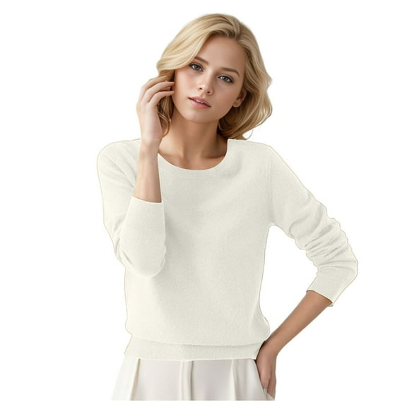 Women's Sweaters Womens Fall Tops Women's Round Neck Pullover Sweater Solid Color Long Sleeves