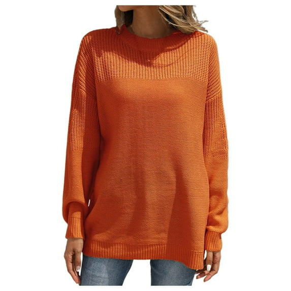 Women's Sweaters Womens Fall Tops Women's Solid Color Long Sleeve Knitted Sweater Elegant Autumn Winter Pullover for Wear