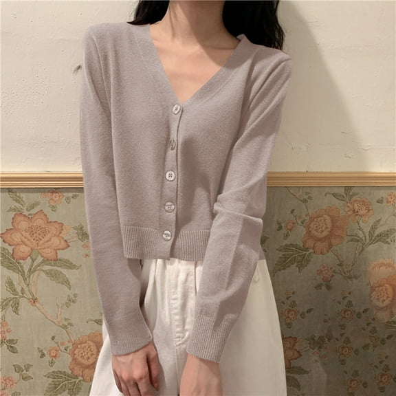 Women's Sweaters and Cardigans Summer Pink Solid Button Casual Cardigan-neck Long Sleeve Knitted Coat