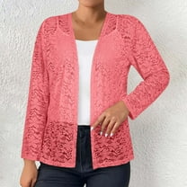 Women's Sweaters and Cardigans Summer Pink Solid Color Hollow Long Sleeve Lace Casual Cardigan Top