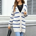 thumbnail image 1 of Women's Sweaters and Cardigans Summer Striped Patchwork Casual Solid Color Pocket Cardigan Button Sweater Sweater Top, 1 of 9
