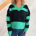 thumbnail image 1 of Women's Sweaters and Cardigans V-Neck Striped Contrast Long Sleeve Pullover, 1 of 4