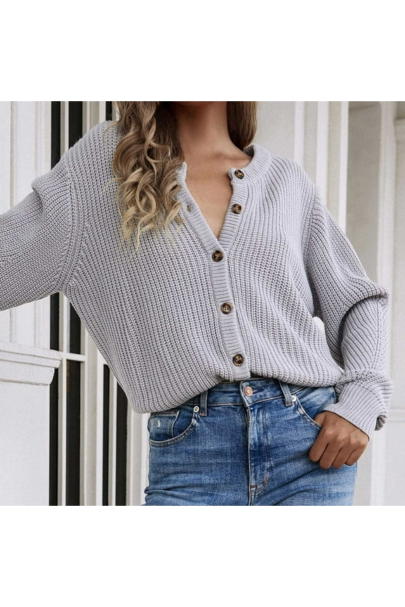 Women's Sweaters and Cardigans with Pockets Fashion Button Reversible Long Sleeves Knit Cardigan Loose Tops Blouse Sweater