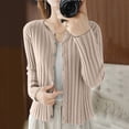 thumbnail image 1 of Women's Sweaters and Cardigans with Pockets Solid Color Long Sleeved Round Neck Button Knit Sweater With Stripe Sweater Top, 1 of 3