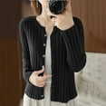 thumbnail image 1 of Women's Sweaters and Cardigans with Pockets Solid Color Long Sleeved Round Neck Button Knit Sweater With Stripe Sweater Top, 1 of 3