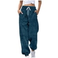 thumbnail image 1 of Women's Sweatpant Fall and Winter Fashion Casual Plus Size Solid Color Fleece Drawstring Elastic Waist Sweatpants Cuffed Ankles Side Pockets, 1 of 5