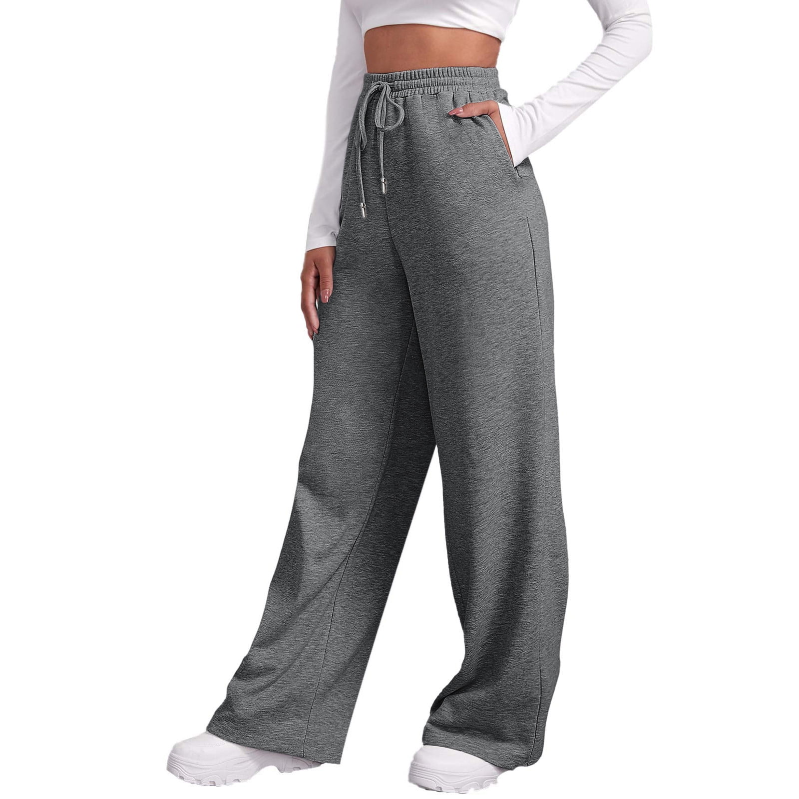 Women's Sweatpant Straight High Waisted Trousers Casual Loose Sporty