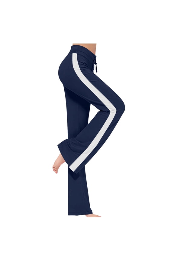 Women's Sweatpant Yoga Leggings Side Striped High Waist Stretch Slim Comfy Jogger Gym Sport Workout Pants Trousers Navy M