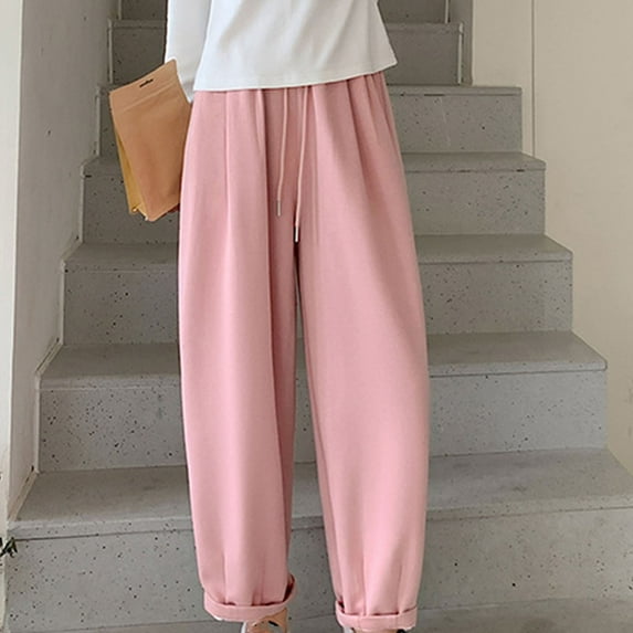 Women's Sweatpants Up to 35%!Women's Solid Color Sweatpants Loose Wide Leg Casual Sports Cotton Pants New Fashion Elastic Waist Fitness Jogging Pants Drawstring Sweatpants