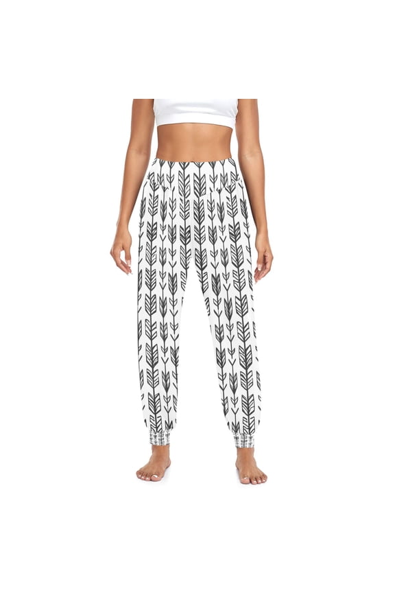 Iauyy Womens Baggy Wide Leg Harem Pants Casual Elastic Waisted Palazzo Pants with Pockets,Arrow Leaf Motifs Printed