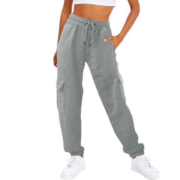 Women's Sweatpants Baggy Casual High Waisted Workout Athletic Bottom Joggers Pants with Pockets, Cargo Style Sport Pants for Women, Elastic Waist,Light Gray,S