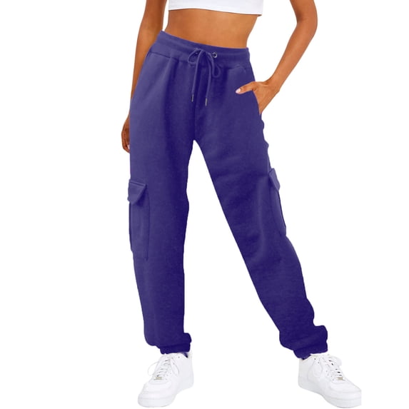 Women's Sweatpants Baggy Casual High Waisted Workout Athletic Bottom Joggers Pants with Pockets, Cargo Style Sport Pants for Women, Elastic Waist,Purple,2XL