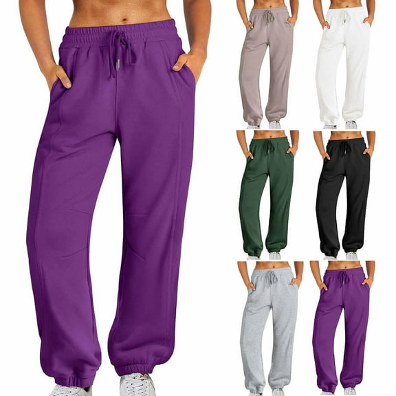 Women's Sweatpants Baggy Loose Mid Rise Fleece Workout With Pockets Active Long Jogger Purple Sweatpants Long Pants (S)