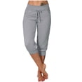 thumbnail image 1 of Women's Sweatpants Capri Pants Workout Exercise Cropped Joggers Running Drawstring Lounge Pants Side Pockets Ladies Comfy Plus Size 2026 Trendy Outfits Lightweight Cute Fashion Dressy Clothes Gray, 1 of 7