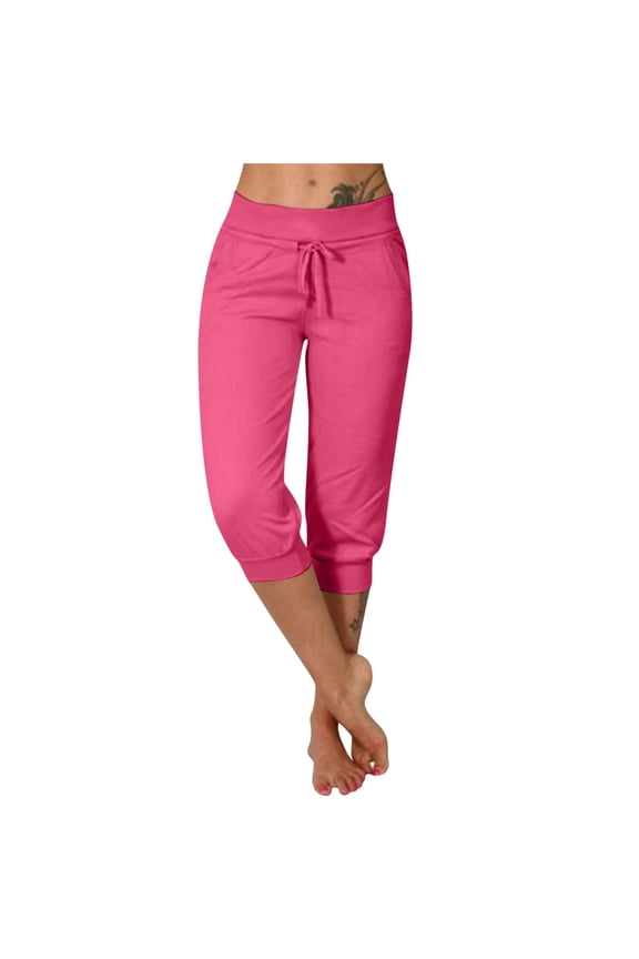 Women's Sweatpants Capri Pants Workout Exercise Cropped Joggers Running Drawstring Lounge Pants Side Pockets Ladies Comfy Plus Size 2026 Trendy Outfits Lightweight Cute Fashion Dressy Clothes