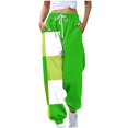 thumbnail image 1 of Women's Sweatpants Casual Color Blocked Printed Drawstring Loose Green Sweatpants Long Pants (L), 1 of 6