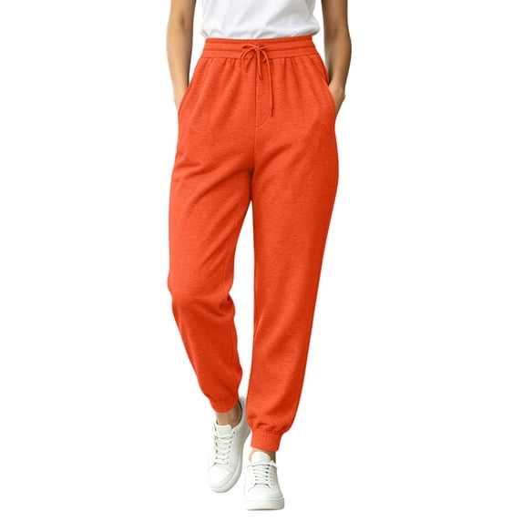 Women's Sweatpants Casual Drawstring Joggers with Elastic Cuffed Hem, Lightweight Lounge Pants for Yoga Running Athletic Workout Saffron 2XL