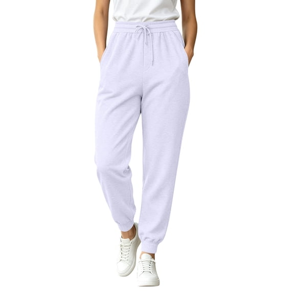 Women's Sweatpants Casual Drawstring Joggers with Elastic Cuffed Hem, Lightweight Lounge Pants for Yoga Running Athletic Workout White XL