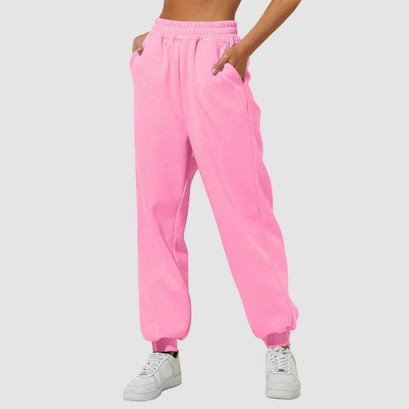 Women's Sweatpants Clearance Lounge with Pockets Sweatpants Workout Casual Straight Leg Sweatpants Joggers for Women Athletic Ladies Pink L
