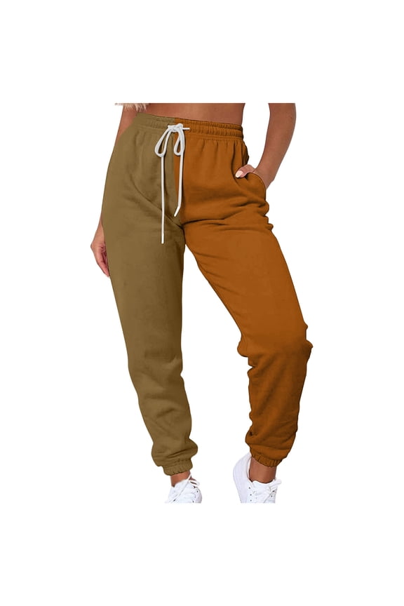 Women's Sweatpants Color Block Drawstring Jogger Pants with Pockets Loose Casual Comfy Fit Lounge Pants Orange M