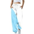 thumbnail image 1 of Women's Sweatpants Color Block Printed Elastic Cuffs Joggers with Pockets Light Blue L, 1 of 5