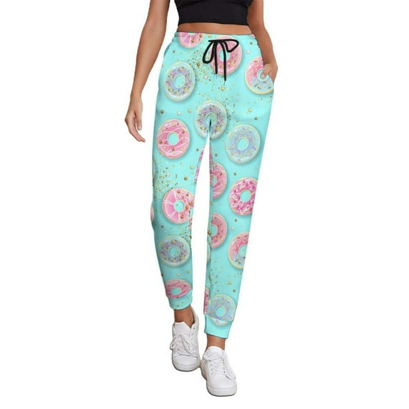 Women's Sweatpants, Colorful Sweet Donuts Baggy Sweatpants Joggers for Women, Fall Outfits for Women 2024 Lounge Yoga Athletic Workout Pants with Pockets