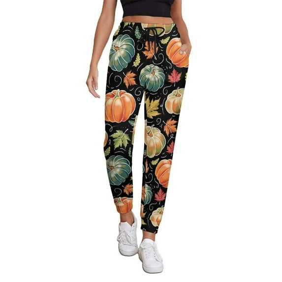 Women's Sweatpants, Daisy Maple Leaf Baggy Sweatpants Joggers for Women, Fall Outfits for Women 2024 Lounge Yoga Athletic Workout Pants with Pockets