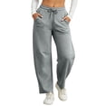 thumbnail image 1 of Women's Sweatpants, Drawstring Closure, Elastic Waist Sweatpants, Full Length Straight Leg Solid Sweatpants, Outdoor Casual Wear Side Slip Pockets Trousers Gray,M, 1 of 9