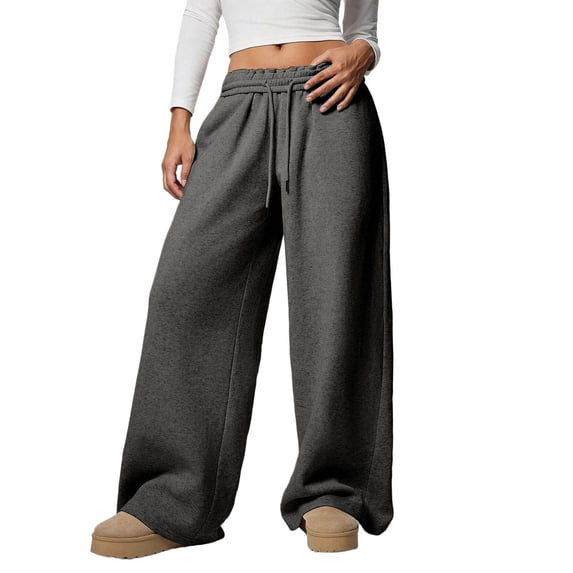 Women's Sweatpants Drawstring Elastic Waist Wide Leg Mid-Rise Trousers Velvet Thermal Causal Sports Pants Baggy Fit (XS, Dark Gray)