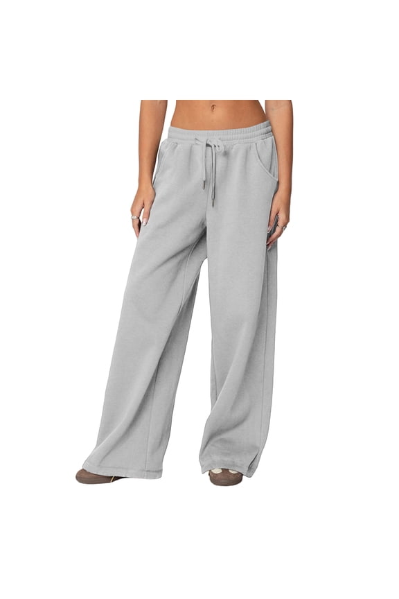 Women's Sweatpants Drawstring High Waisted Workout Trousers Wide Leg Lounge Pants Casual Loose Active Joggers Pants with Pockets (Silver)