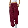 thumbnail image 1 of Women's Sweatpants Elastic High Waisted Drawstring Cinch Bottom Joggers Baggy Casual Lounge Trousers with Pockets Wine 2XL, 1 of 7
