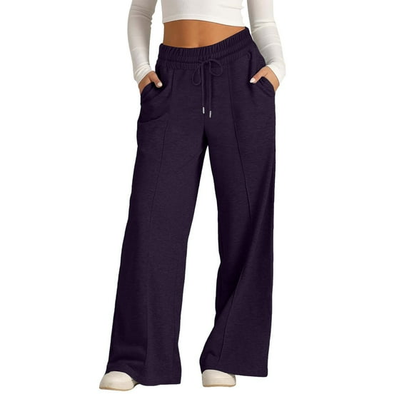 Women's Sweatpants, Elastic Waist Wide Leg Lounge Pants, Loose Fit Sweatpants with Pockets, Casual Yoga Pants, Loungewear, Daily Wear and Athleisure Outfits-Purple