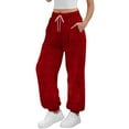 thumbnail image 1 of Women's Sweatpants Fleece Drawstring Elastic Waist Long Pant Winter Cuffed Ankles With Pockets, 1 of 5