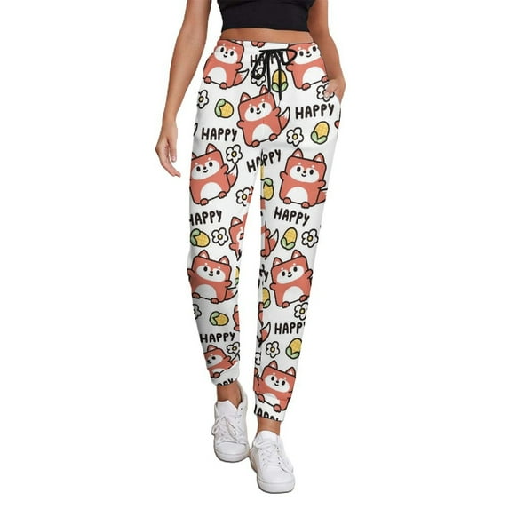 Women's Sweatpants, Happy Foxy Faces Baggy Sweatpants Joggers for Women, Fall Outfits for Women 2024 Lounge Yoga Athletic Workout Pants with Pockets