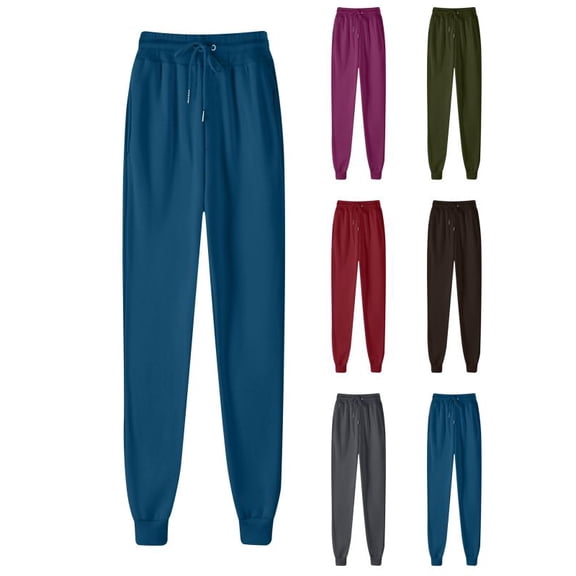 Women's Sweatpants High Elastic Waist Solid Drawstring Cuffed Joggers with Pockets Olive Green L