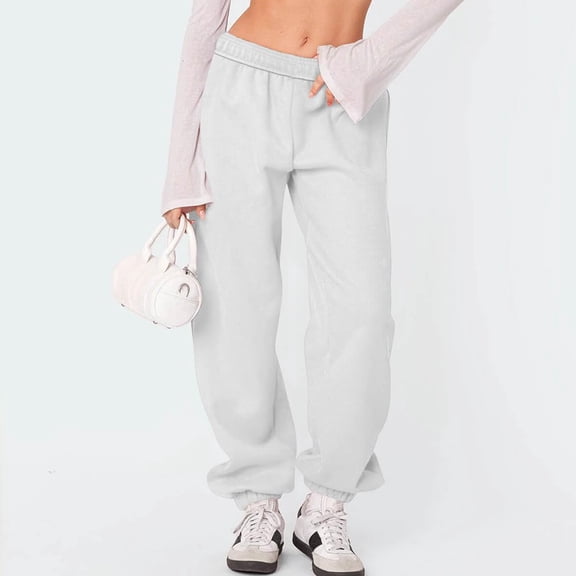 Women's Sweatpants High Waist Drawstring Sweat Pants Baggy Athletic Pants with Pockets White S