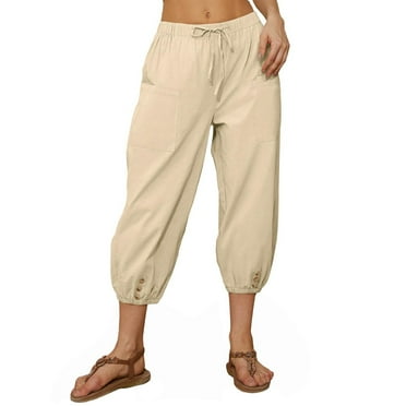 Women's Sweatpants, High Waisted Pants, Women Cropped Pants, Summer Pants, Womens Slacks, Women's 2024 Soft Casual Loose Drawstring Elastic High Waisted Joggers Pants with Pockets, Khaki, 2XL