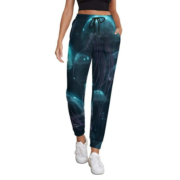 Women's Sweatpants, Ice Blue Light Spot Jellyfish Baggy Sweatpants Joggers for Women, Fall Outfits for Women 2024 Lounge Yoga Athletic Workout Pants with Pockets