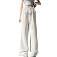 thumbnail image 1 of Annhoo Women's Sweatpants Lace Decor Drawstring Solid Color Wide Leg Athletic Pants Cute Yoga Clothes, 1 of 8