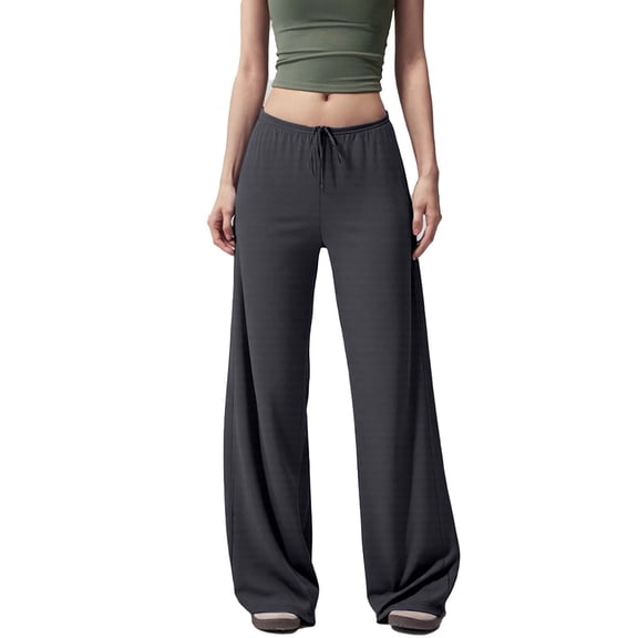 Women’s Sweatpants Lightweight Wide Leg Elastic Waist Pants Fashion Drawstring Casual Trousers ,Black,L