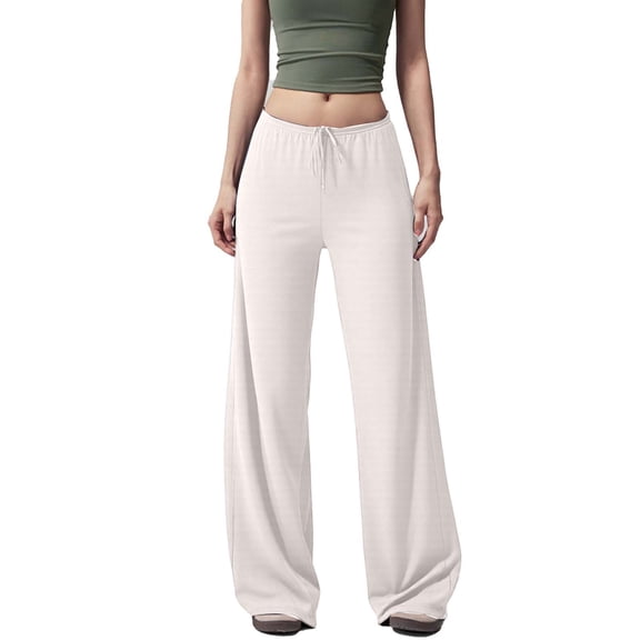 Women’s Sweatpants Lightweight Wide Leg Elastic Waist Pants Fashion Drawstring Casual Trousers ,White,XL