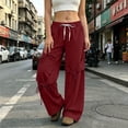 thumbnail image 1 of Women's Sweatpants Long Pants Baeitkot Women's Fashion Solid Color Loose Elastic Waist Drawstring Ankle-Tied Multi-Pocket Strap Sweatpants Long Pants Wine M, 1 of 9