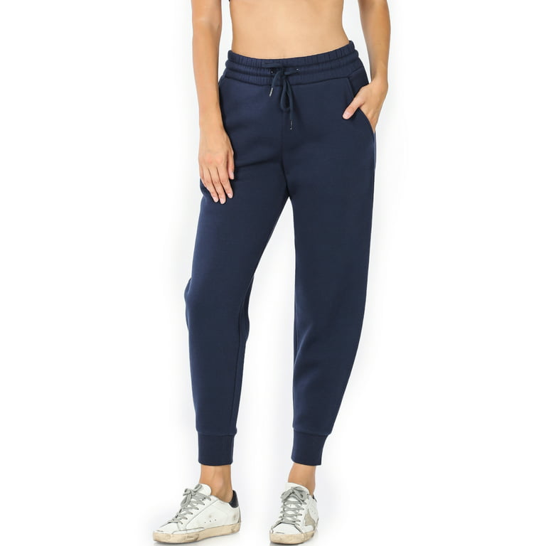 Women's Sweatpants Navy Blue Joggers - Workout Pants Elastic Waistband ,  cuff, Draw String , Side Pockets
