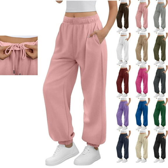 Women's Sweatpants Open Bottom Active Athletic Casual Pants Jogger Running Workout Gym Pants with Pockets Pink,S