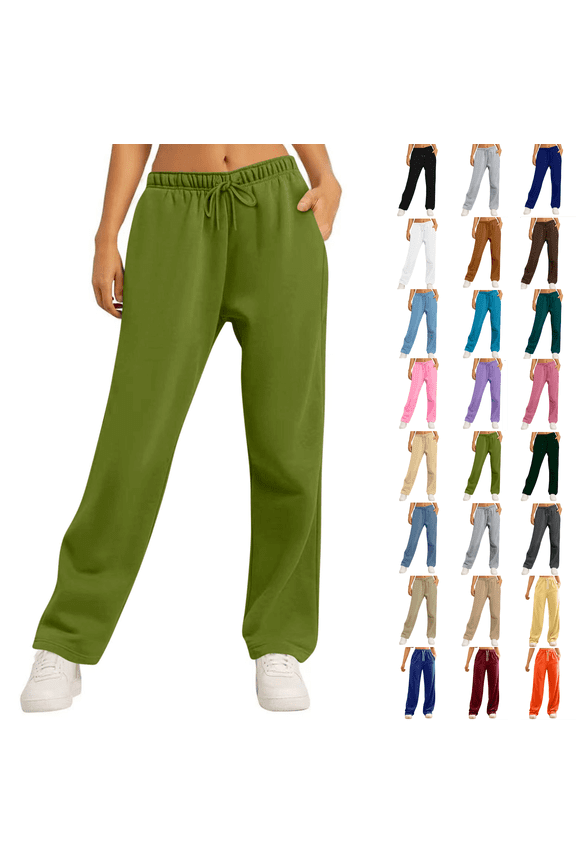 Women's Sweatpants Open Bottom Active Athletic Casual Wide-leg Pants Running Workout Gym Pants with Pockets