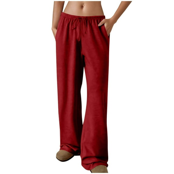 Women's Sweatpants Pants with Plus Size Solid Color Elastic Waist Sports Casual Pants With Side Pockets Athletic Pants for Workout, Jogging, Running Red XL