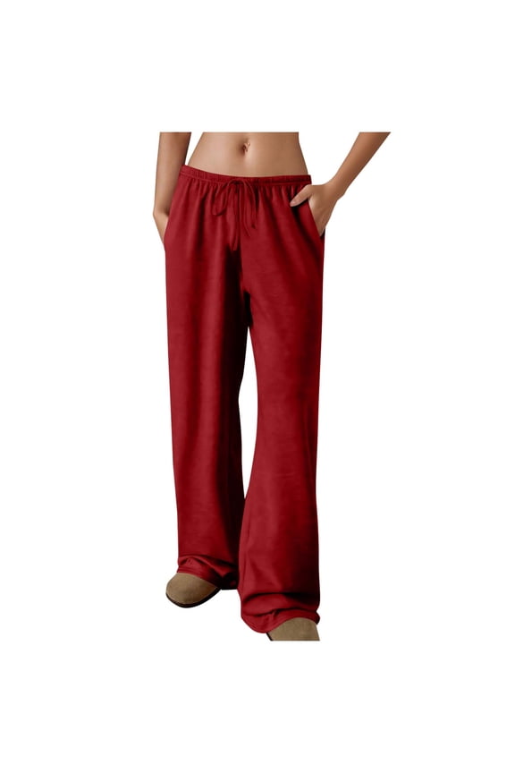 Women's Sweatpants Pants with Plus Size Solid Color Elastic Waist Sports Casual Pants With Side Pockets Athletic Pants for Workout, Jogging, Running Red XL