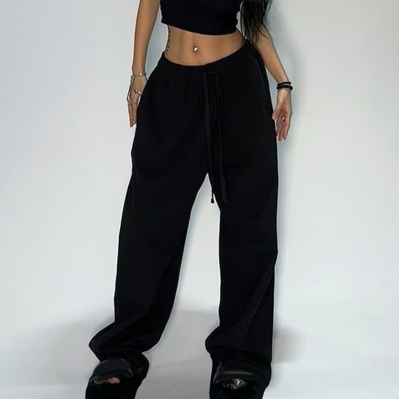 Women's Sweatpants Petiet with Pockets and Drawstring Under $10 Medium Solid Color Baggy Wide-Leg Casual Comfort Loose Pants