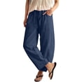 thumbnail image 1 of Women's Sweatpants Petite Linen Lightweight Breathable Wide Leg With Pockets Sweatpants Wide Leg Pants Woman Blue L, 1 of 6