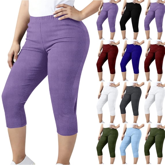 Women's Sweatpants Ribbed Knit Capri Leggings Elastic High Waist Stretch Cropped Capri Pants Casual Daily Loungewear